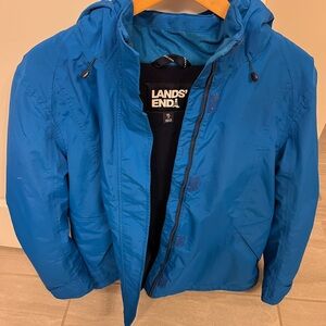 Lands' End Men's Bold Blue Hooded Raincoat